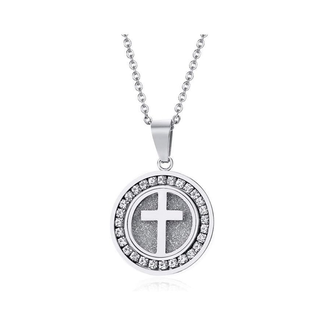 Rockyu 十字架コインネックレス レディース｜18金仕上げ チタン製 メダルペンダント