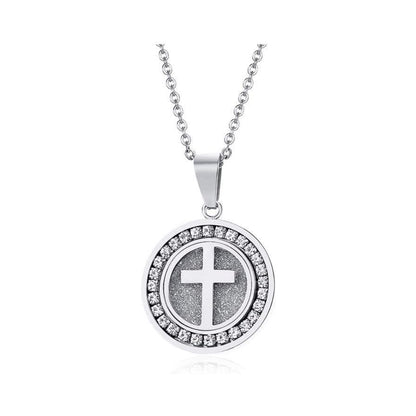 Rockyu 十字架コインネックレス レディース｜18金仕上げ チタン製 メダルペンダント