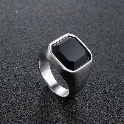 ステンレス印台リング メンズ｜ブラックオニキス＆ターコイズ デザイン 指輪