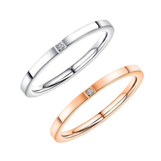 Rockyu 2mmリング シンプル キュービックジルコニア ステンレス 指輪 ピンクゴールド/シルバー