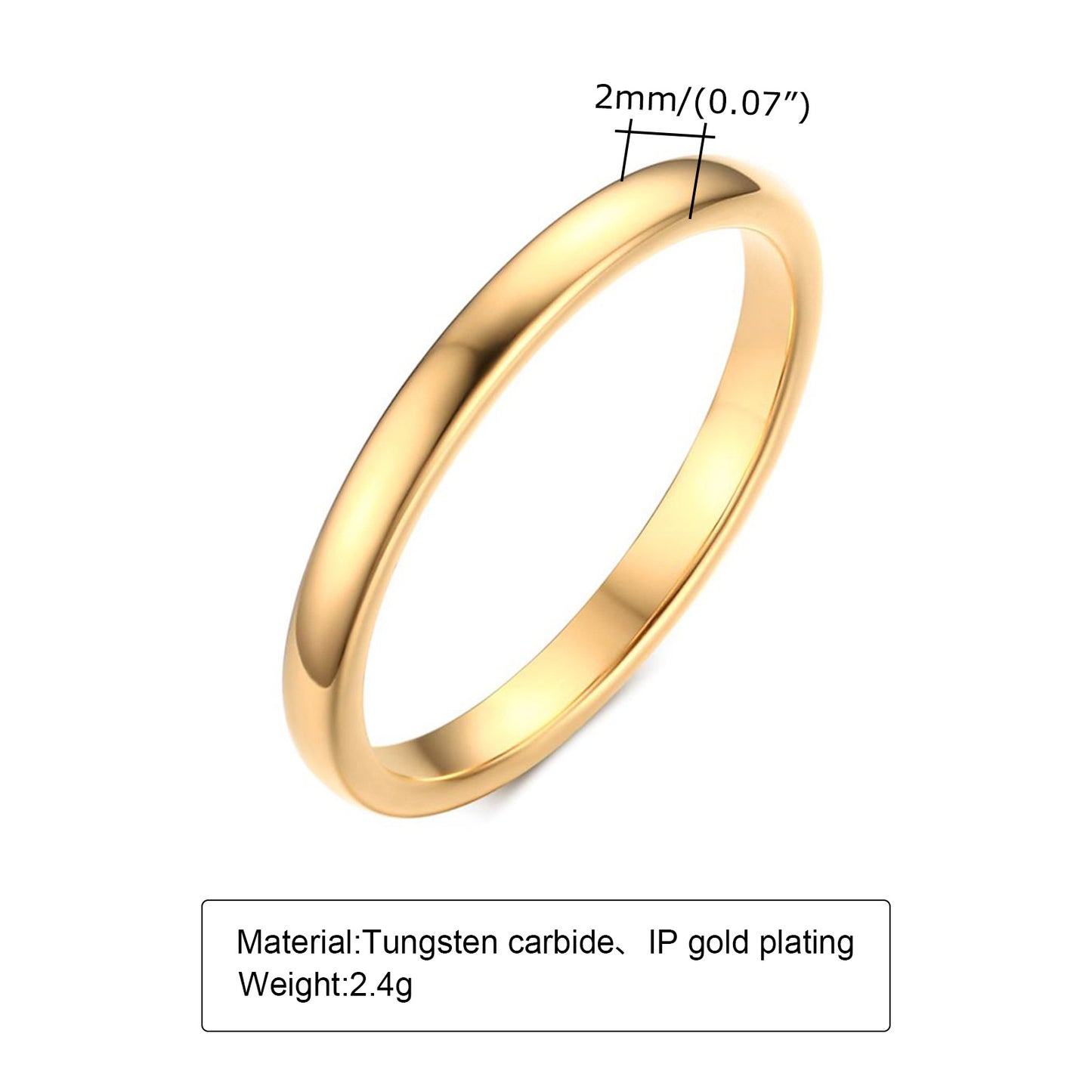 Rockyu タングステンリング ゴールド 鏡面仕上げ シンプル 2mm〜8mm 甲丸 指輪