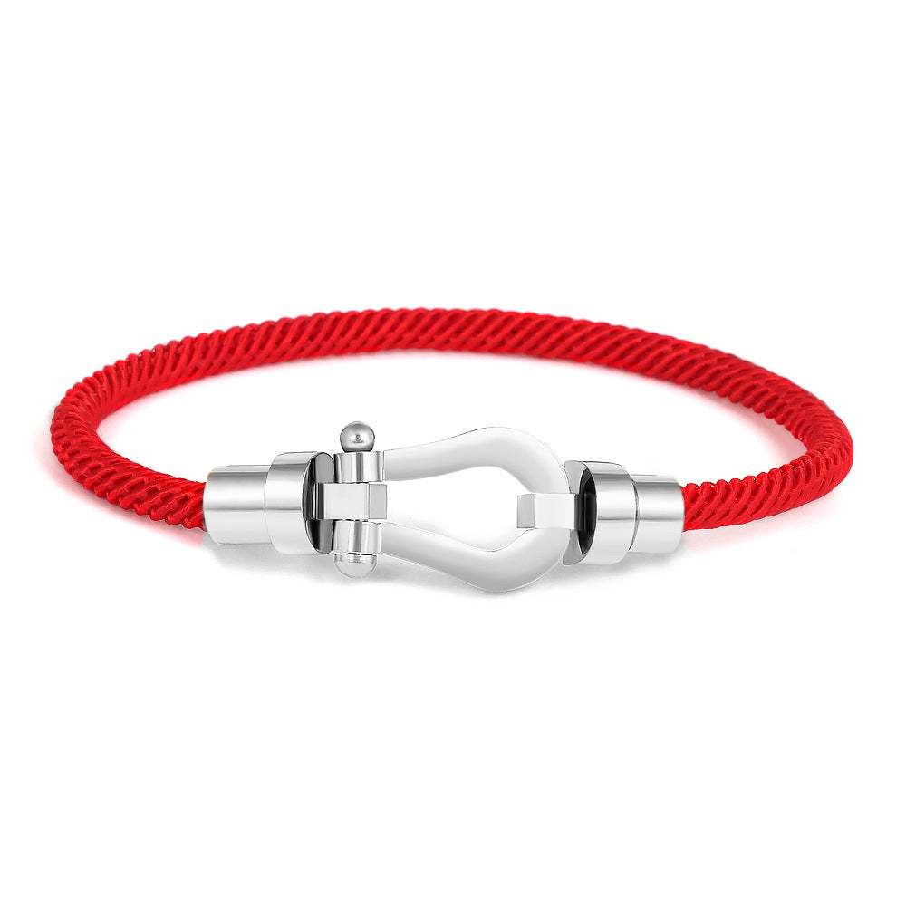 Rockyu ブレスレット レディース メンズ 馬蹄形 ジルコニア 編み込み ステンレス 金属アレルギー対応