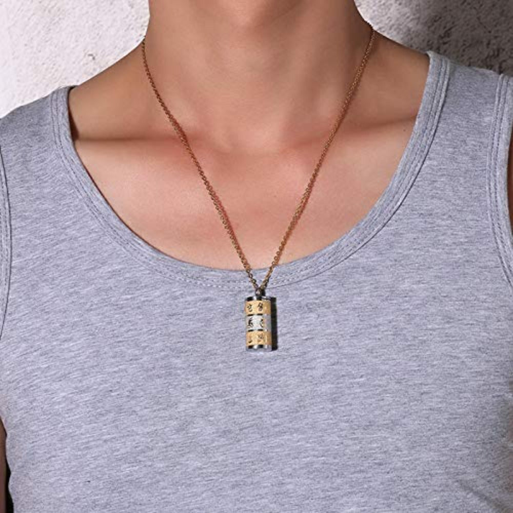 Rockyu ネックレス シリンダー ペンダント ステンレス ゴールド×シルバー 蓮モチーフ メンズ レディース