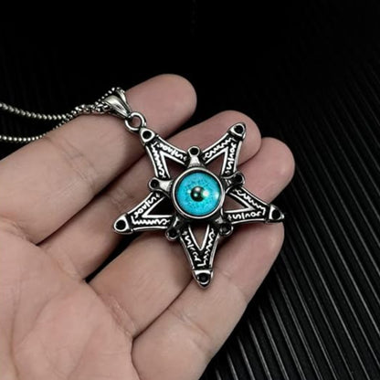 Rockyu メンズネックレス 悪魔の目と星モチーフのステンレスペンダント