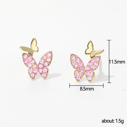 Rockyu バタフライピアス｜ジルコニア輝く小さめ蝶々デザイン レディーススタッド