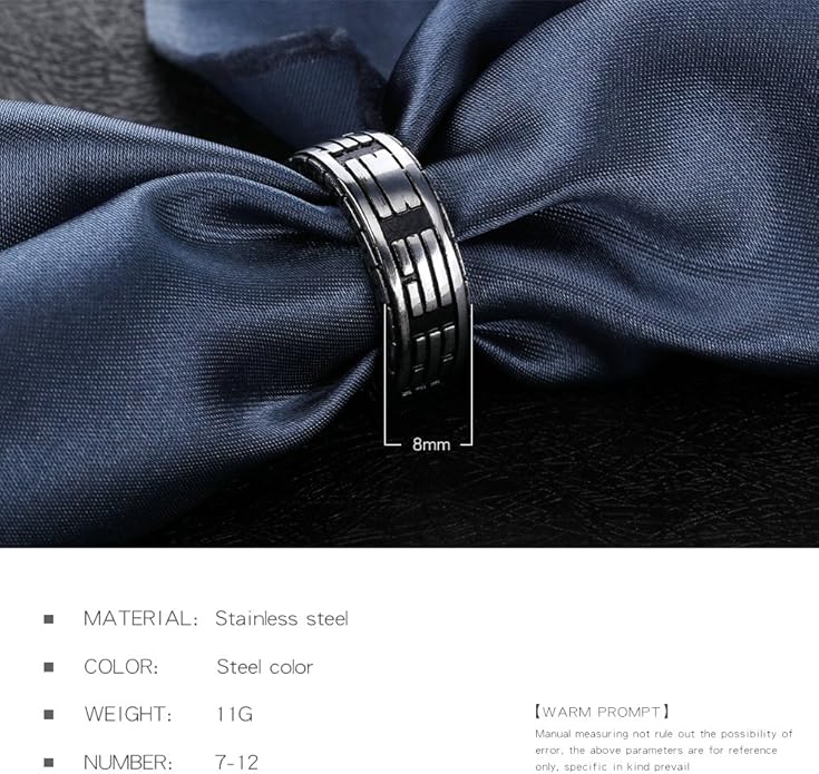 Rockyu メンズ ステンレスリング 六字真言デザイン 透かし彫り 8mm幅