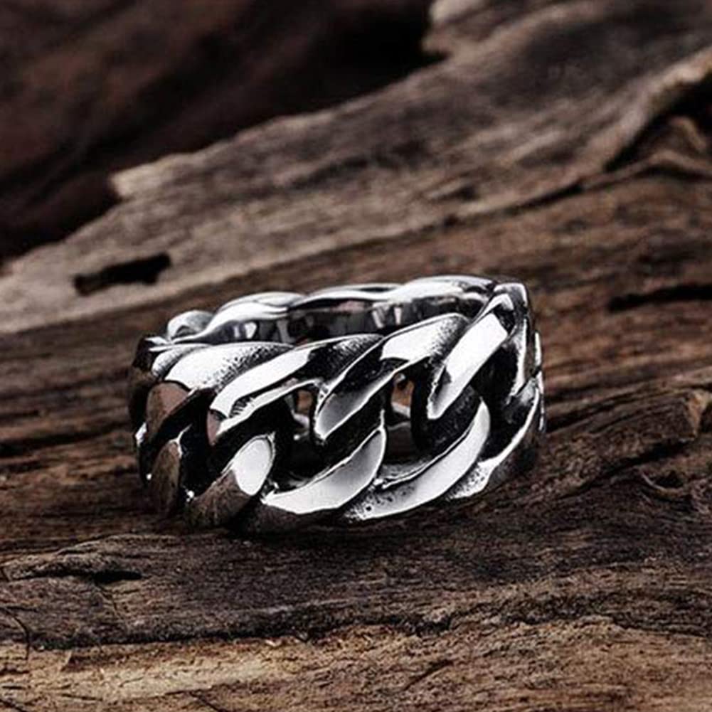 メンズ リング ステンレス製 チェーン＆レトロデザイン｜ロック＆アンティーク風 指輪 ファッションアクセサリー