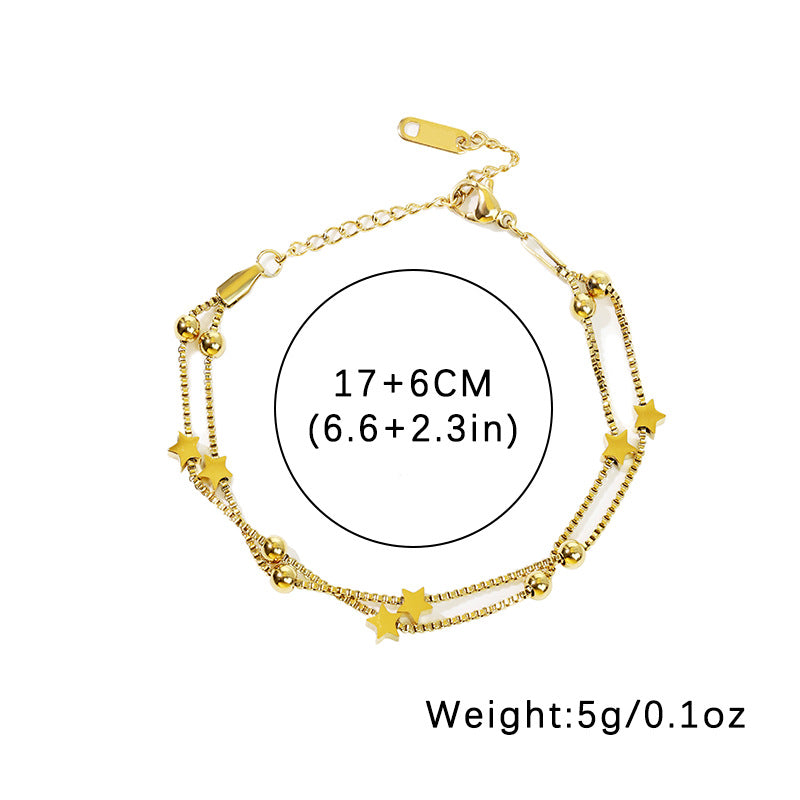 Rockyu 2連スター細身ブレスレット｜ローズゴールド×ジルコニアの華奢ジュエリー