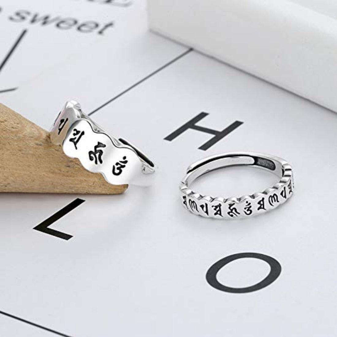 Rockyu 六字真言シルバーリング ペア対応 s925 開運守護 フリーサイズ
