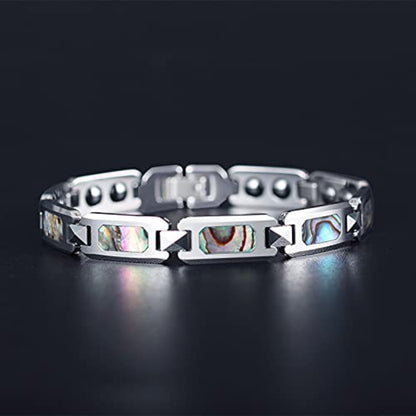 Rockyu 磁気ブレスレット メンズ タングステン 高硬度 シェルインレイ デザインブレス