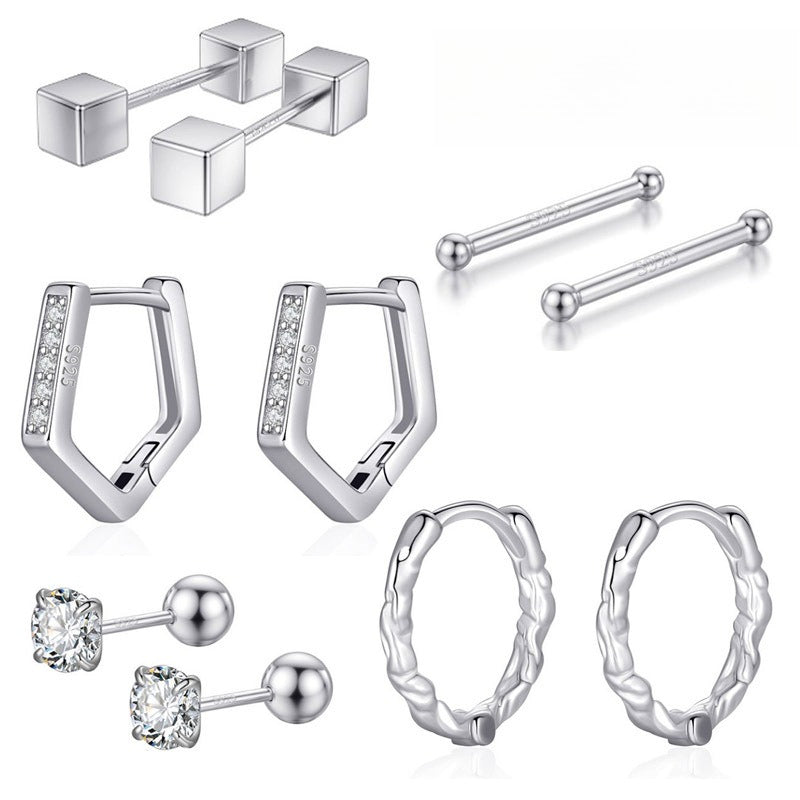 Rockyu シルバー925 ピアス レディース ジルコニア 五角形 リング 鏡面処理 金属アレルギー対応