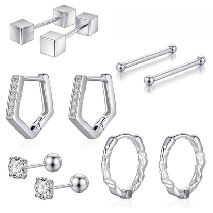 Rockyu シルバー925 ピアス レディース ジルコニア 五角形 リング 鏡面処理 金属アレルギー対応