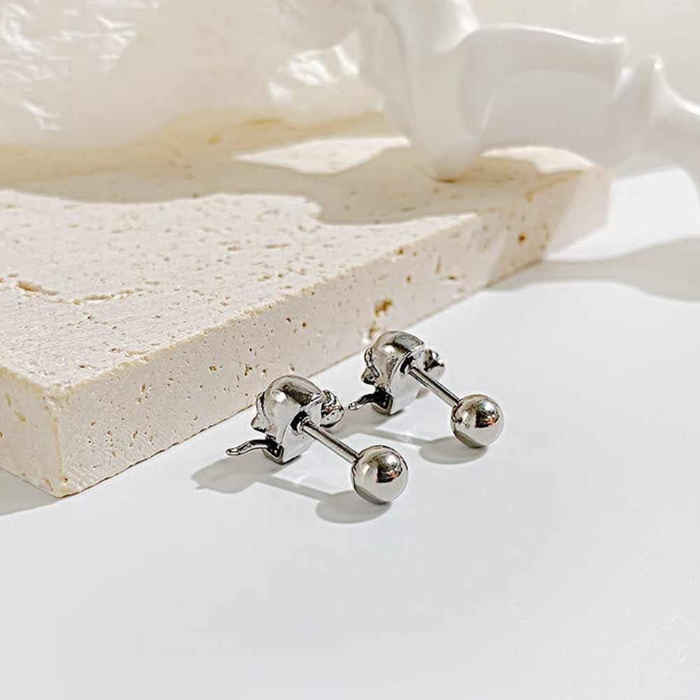 Rockyu メンズ ピアス シルバー スカルデザイン チタン製 両耳用 ファッションジュエリー