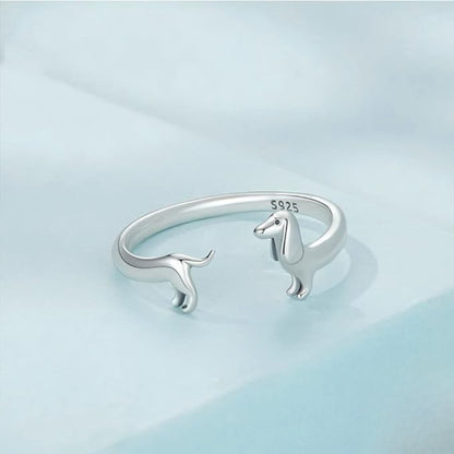 Rockyu ダックスフンドリング シルバー925 フリーサイズ 可愛い犬モチーフ
