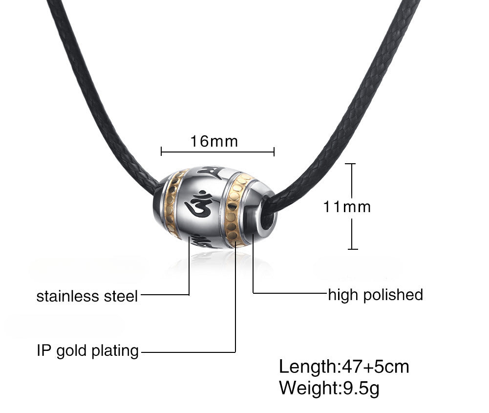 Rockyu タングステンネックレス メンズ シルバー ビーズペンダント 宗教モチーフ入り