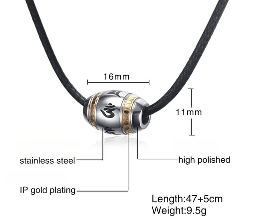 Rockyu タングステンネックレス メンズ シルバー ビーズペンダント 宗教モチーフ入り