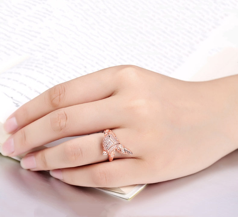 Rockyu 指輪 レディース 小狐デザイン 開口リング キュービックジルコニア付き 玫瑰金・シルバー仕上げ