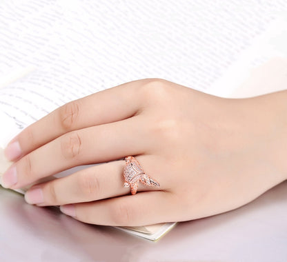 Rockyu 指輪 レディース 小狐デザイン 開口リング キュービックジルコニア付き 玫瑰金・シルバー仕上げ