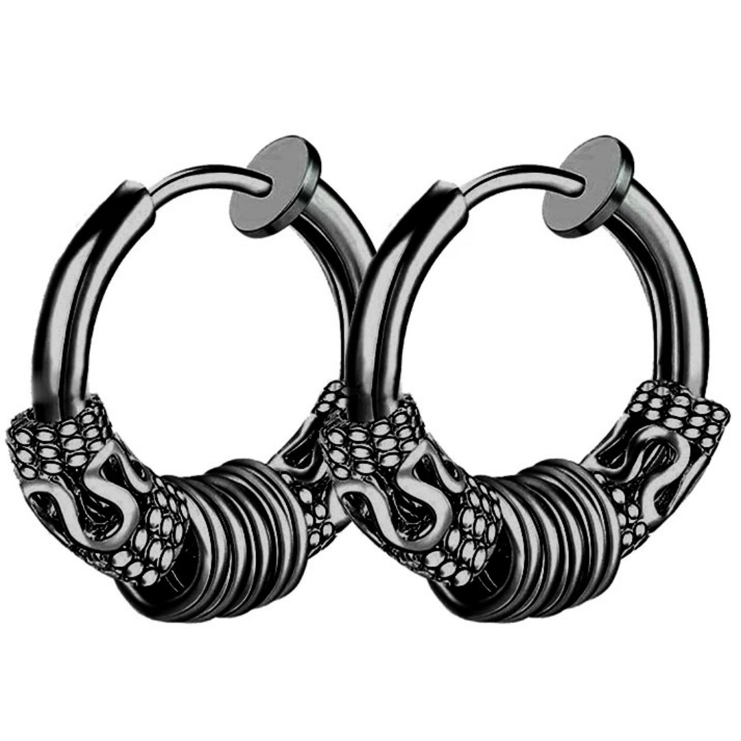 Rockyu フェイクピアス メンズ サージカルステンレス 龍紋デザイン イヤーカフ 4連リング/ボール 小さめ ノンホール 両耳用 金属アレルギー対応