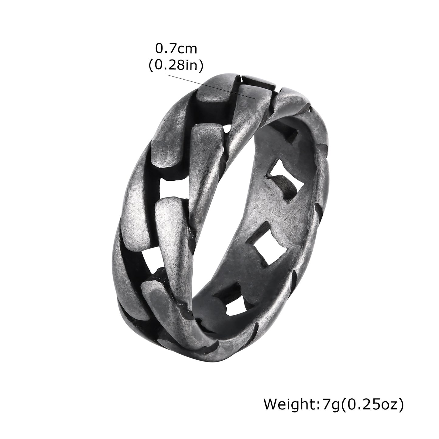 Rockyu チェーンデザインリング メンズ ステンレス 幅広 7mm 喜平風 指輪 金属アレルギー対応