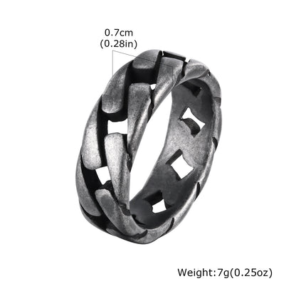 Rockyu チェーンデザインリング メンズ ステンレス 幅広 7mm 喜平風 指輪 金属アレルギー対応