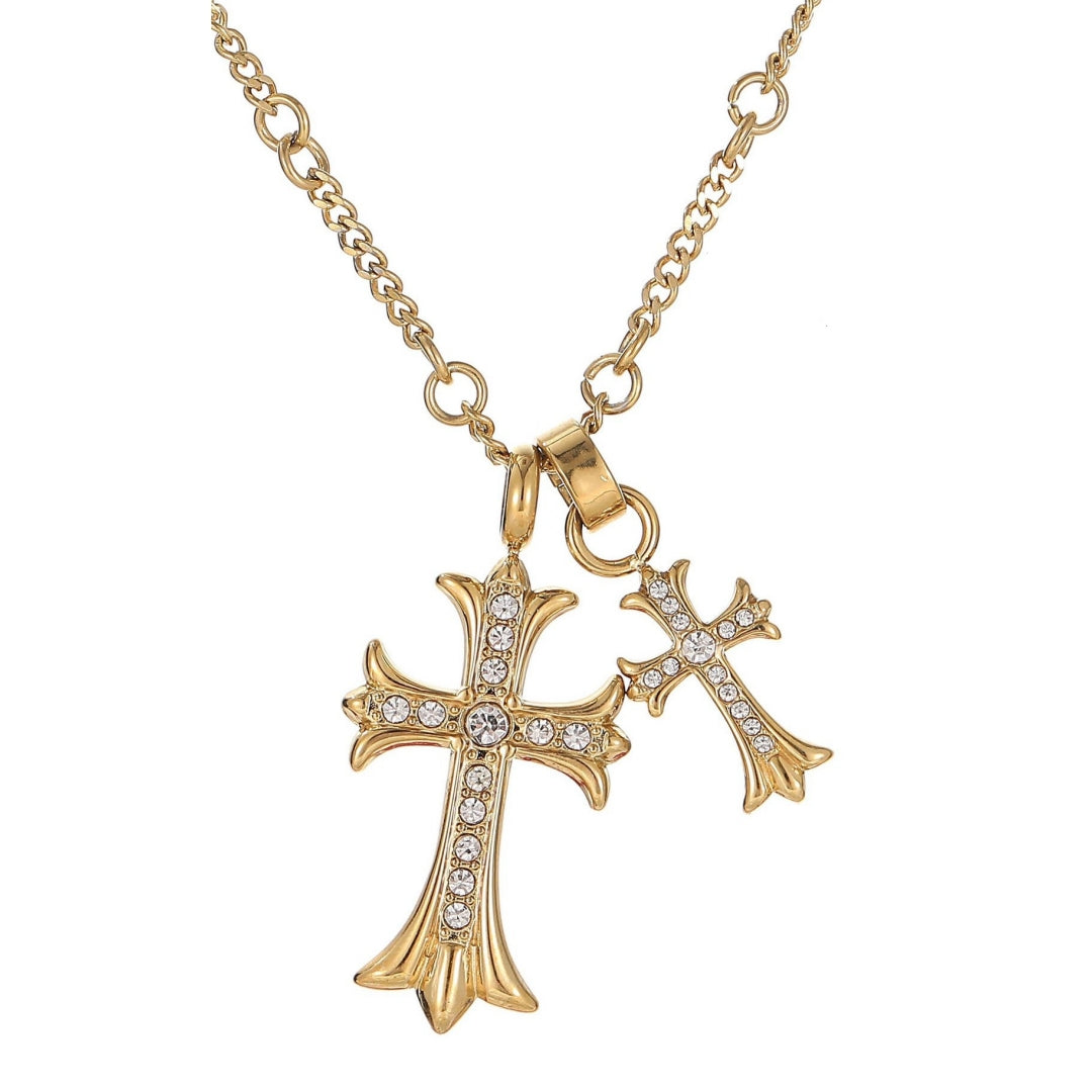 Rockyu ネックレス メンズ 十字架 シルバー&ゴールド チタン製 ジルコニア ペンダント