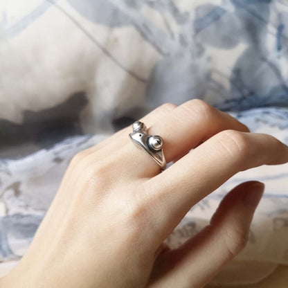 Rockyu カエルリング レディース シルバー925 ユニーク フリーサイズ ピンキー対応