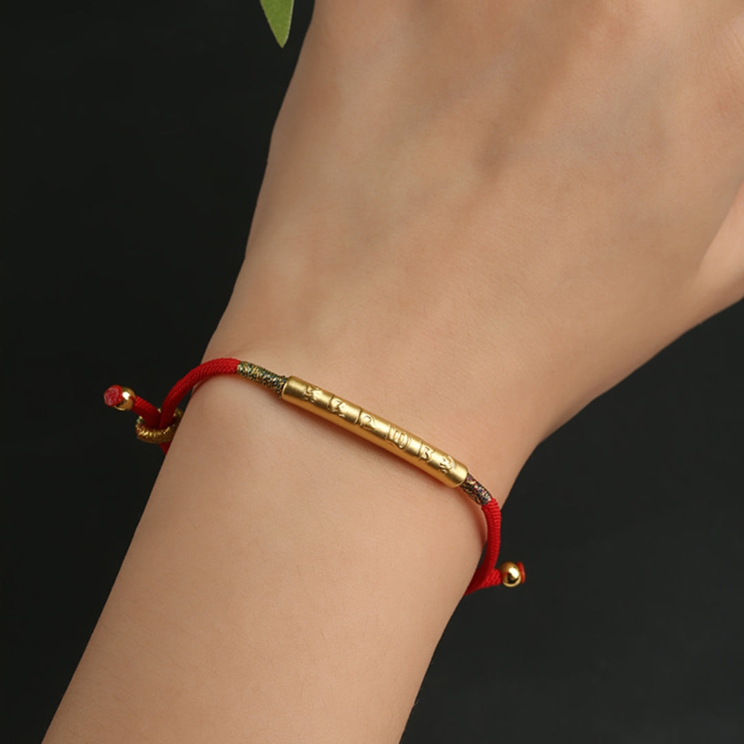 Rockyu ブレスレット レディース 六字真言 ゴールド 紐チェーン シルバー調整可能