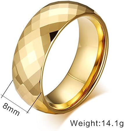Rockyu タングステンリング メンズ 多面カット ゴールド 8mm幅