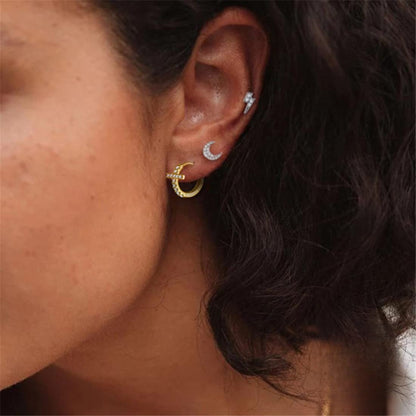 Rockyu レディースピアス シルバー925 クロスデザイン ジルコニア フープリング 金属アレルギー対応 ゴールド シルバー