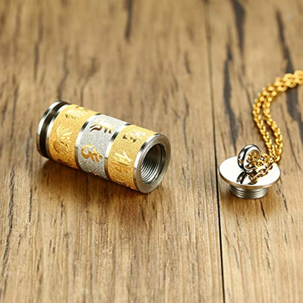 Rockyu ネックレス シリンダー ペンダント ステンレス ゴールド×シルバー 蓮モチーフ メンズ レディース