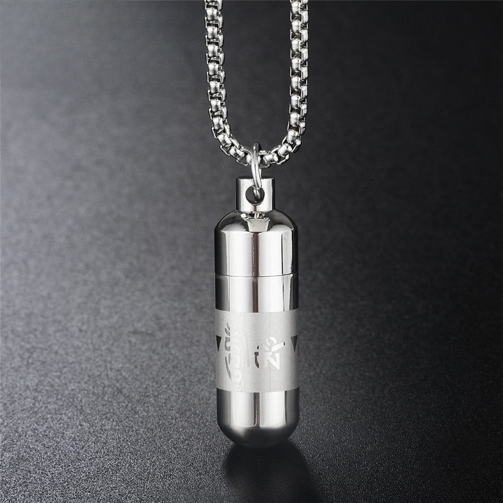 Rockyu 六字真言 カプセル型ペンダント チタン製 ステンレス 遺骨収納可能 ネックレス