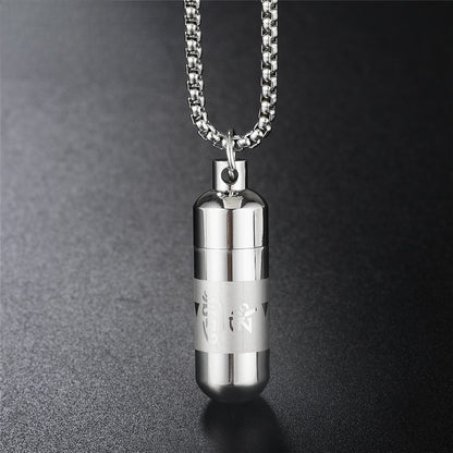 Rockyu 六字真言 カプセル型ペンダント チタン製 ステンレス 遺骨収納可能 ネックレス