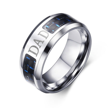 Rockyu メンズリング ステンレス製 炭素繊維チェック＆刻印デザイン シルバー×ブラック