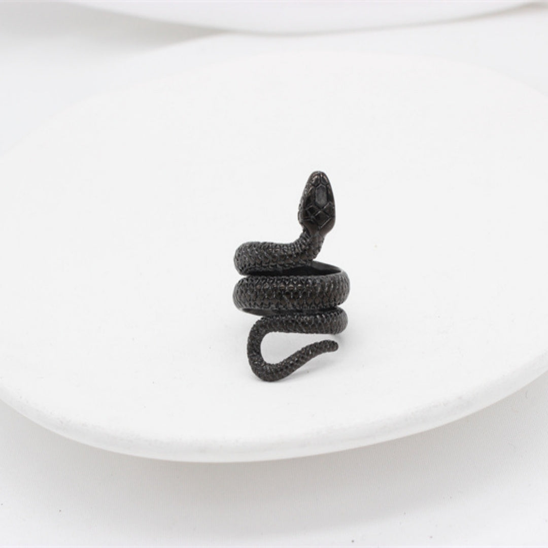 Rockyu スネークリング メンズ フリーサイズ ヘビモチーフ チタン指輪