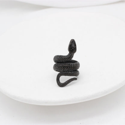 Rockyu スネークリング メンズ フリーサイズ ヘビモチーフ チタン指輪