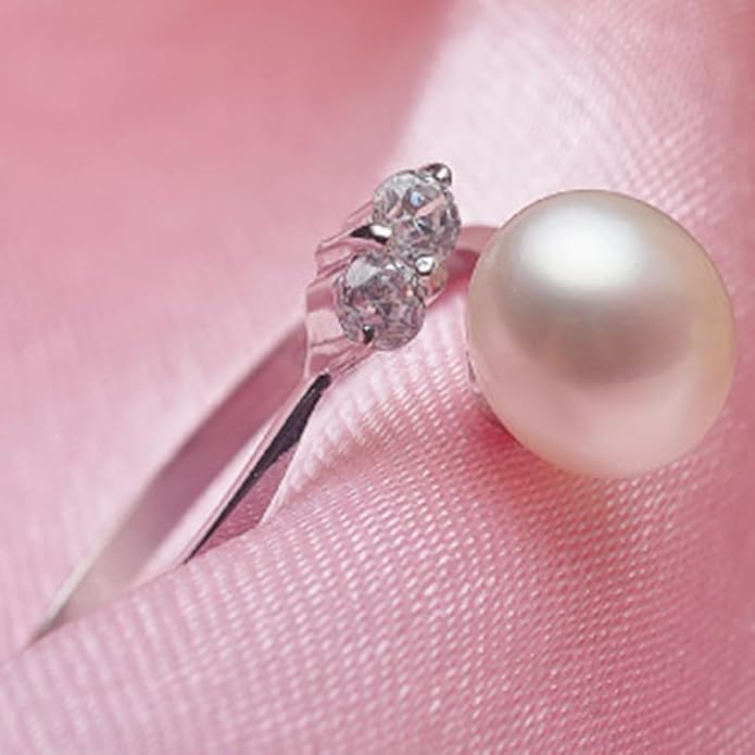 Rockyu パールリング レディース フリーサイズ プラチナカラー 真珠＆ジルコン装飾