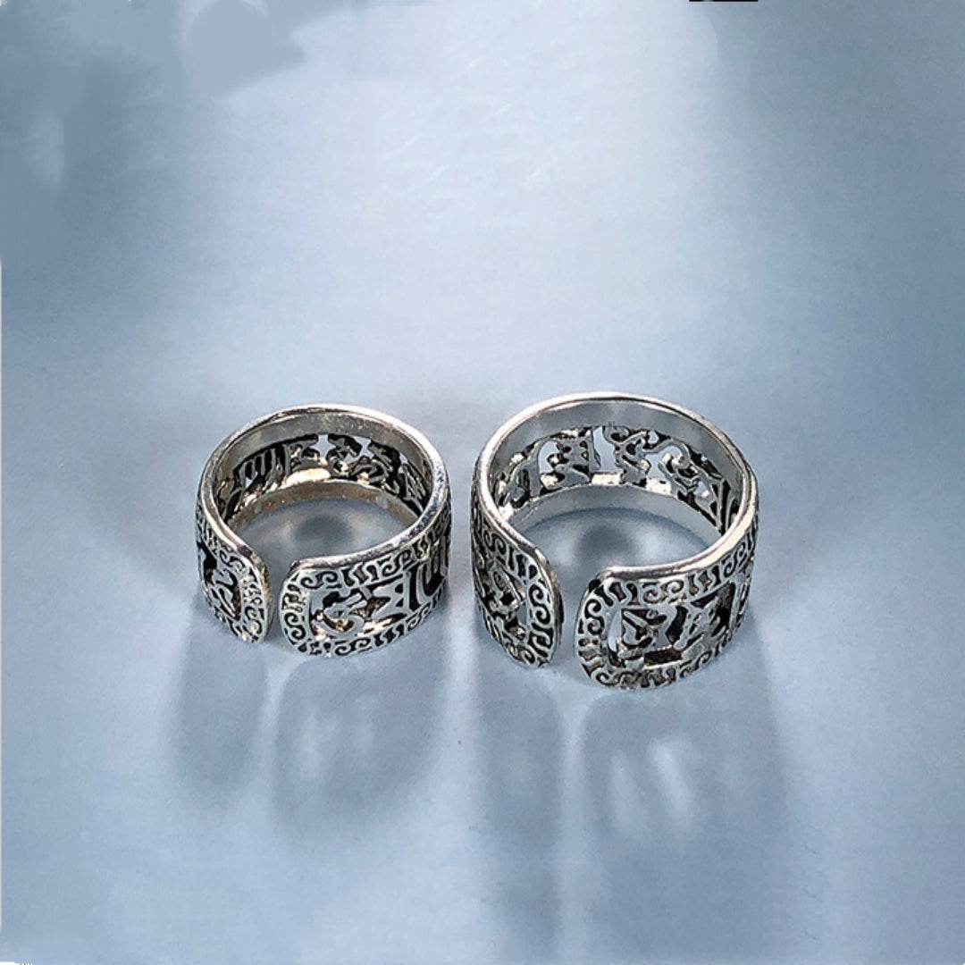 Rockyu 指輪 メンズ フリーサイズ 六字真言シルバーリング 厄除け・お守り アンティーク風