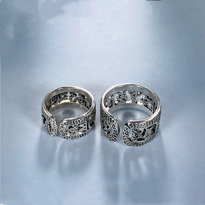 Rockyu 指輪 メンズ フリーサイズ 六字真言シルバーリング 厄除け・お守り アンティーク風