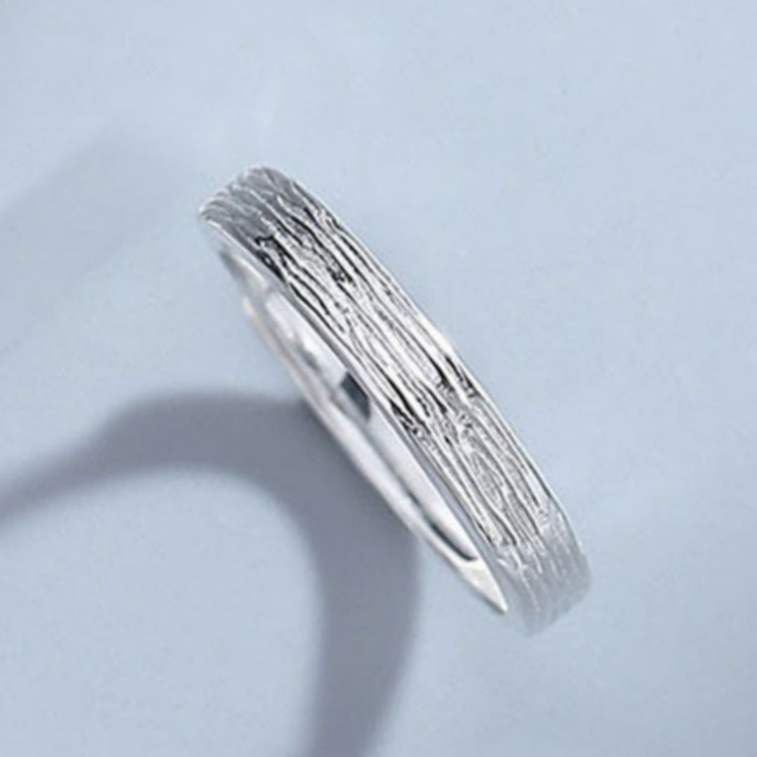 Rockyu ペアリングセット シルバー925 木目調デザイン カップル用フリーサイズ