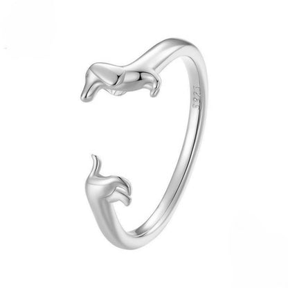 Rockyu ダックスフンドリング シルバー925 フリーサイズ 可愛い犬モチーフ