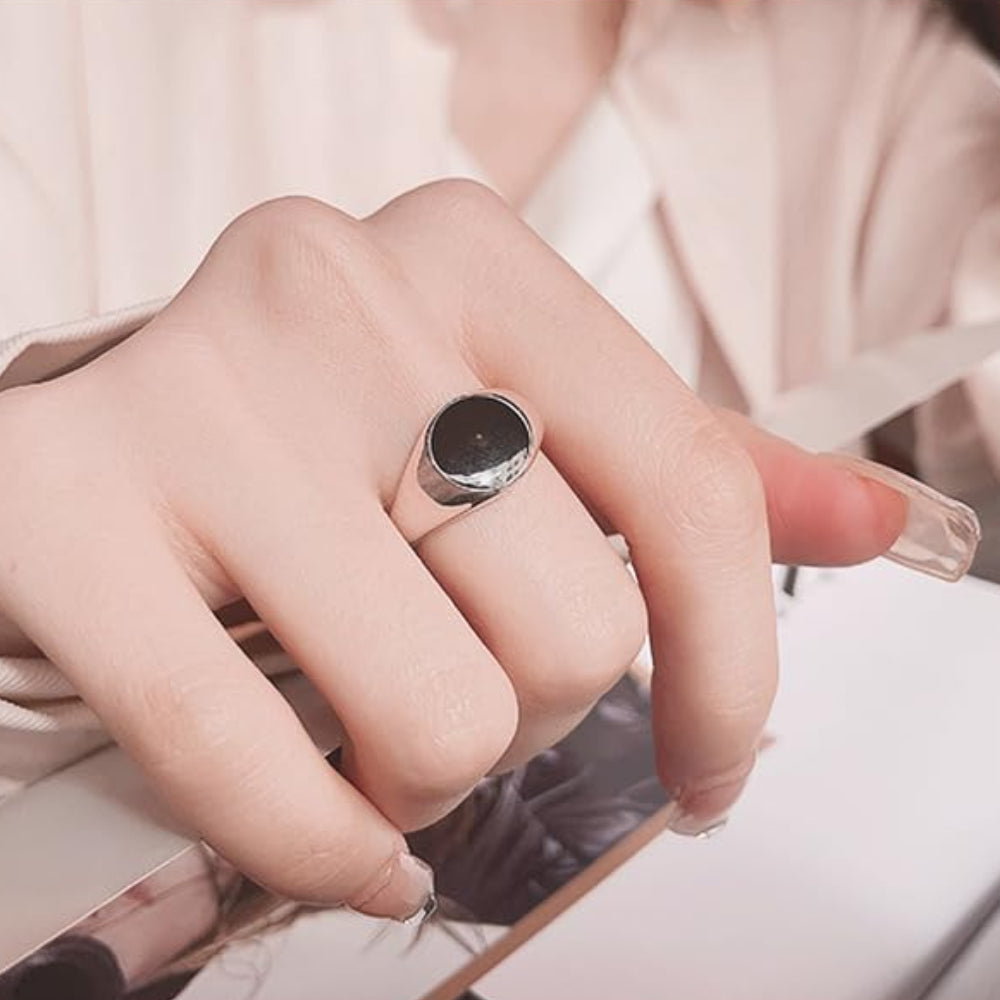 Rockyu シルバー925 レディース＆メンズ 印台リング ペアデザイン ブラックオニキス風