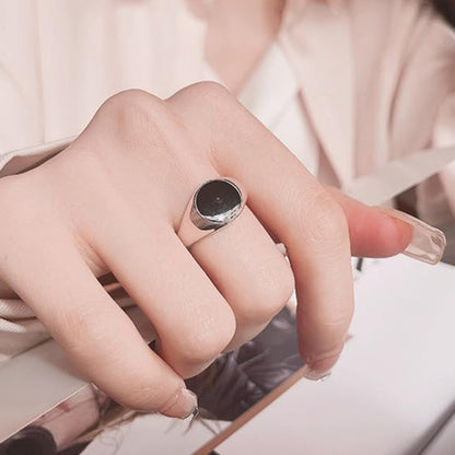 Rockyu シルバー925 レディース＆メンズ 印台リング ペアデザイン ブラックオニキス風