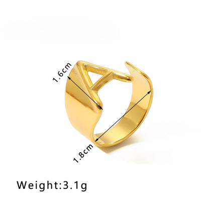 Rockyu イニシャルリング A〜Z選べる 太めゴールド フリーサイズステンレス指輪