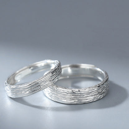 Rockyu ペアリングセット シルバー925 木目調デザイン カップル用フリーサイズ