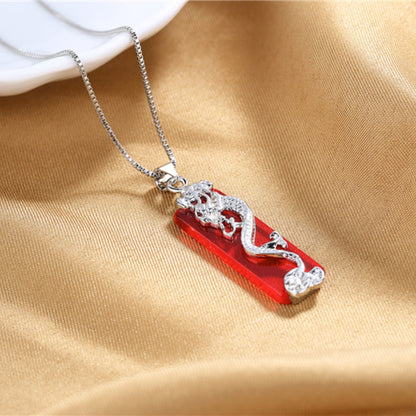 Rockyu ネックレス メンズ レディース 龍モチーフ 長方形ペンダント シルバー ステンレス 金属アレルギー対応