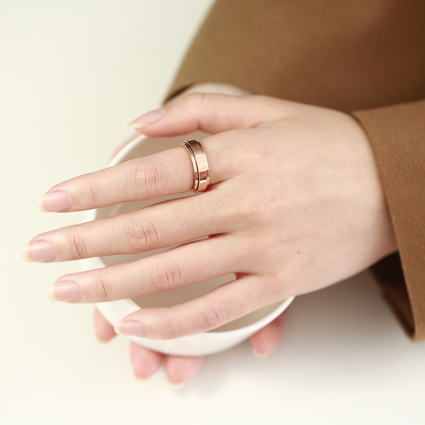 スピナー チタンリング メンズ スタイリッシュ IPメッキ 6mm 幅広デザイン