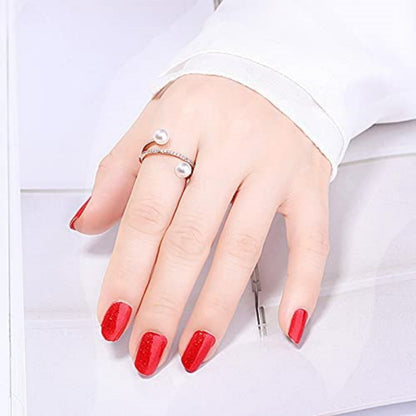 Rockyu シルバーリング 2粒パール＆ジルコニア レディース フリーサイズ指輪