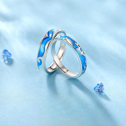 Rockyu ペアリング シルバー925 波と珊瑚デザイン フリーサイズ カップル指輪