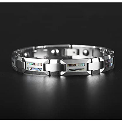 Rockyu 磁気ブレスレット メンズ タングステン 高硬度 シェルインレイ デザインブレス